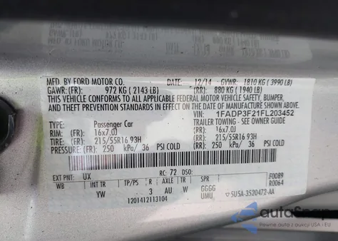 2015 Ford Focus Se из США, поврежденный, VIN 1FADP3F21FL203452